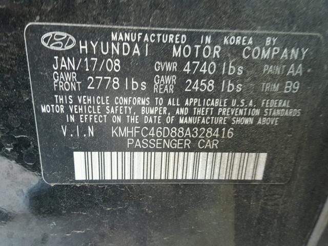 KMHFC46D88A328416 - 2008 HYUNDAI AZERA GLS BLACK photo 10