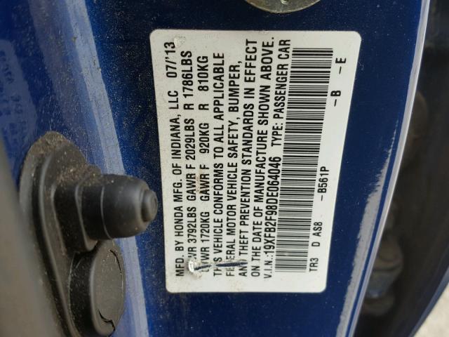 19XFB2F98DE064046 - 2013 HONDA CIVIC EXL Mavi foto 10