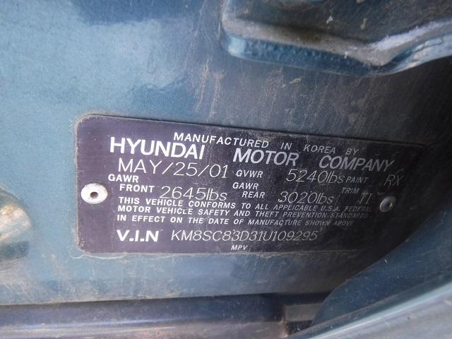 KM8SC83D31U109295 - 2001 HYUNDAI SANTA FE G GREEN photo 10