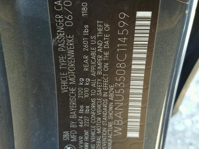 WBANU53508C114599 - 2008 BMW 528 I BLACK photo 10