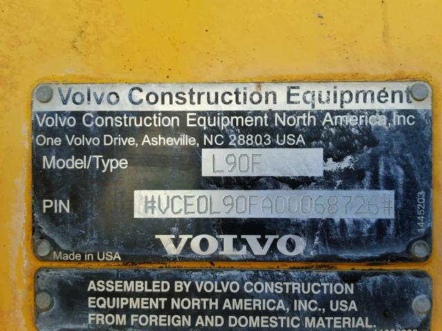 L90FV68726 - 2008 VOLVO L90C PIN YELLOW photo 10