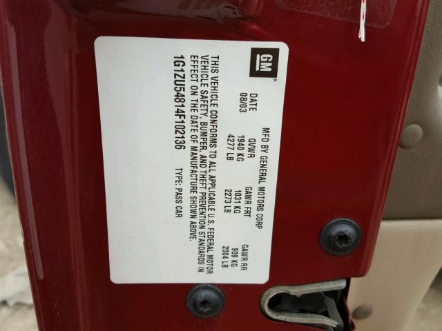 1G1ZU54814F102136 - 2004 CHEVROLET MALIBU LT MAROON photo 10