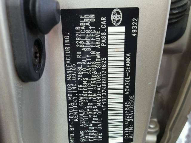 4T1BE32K86U121625 - 2006 TOYOTA CAMRY LE TAN photo 10