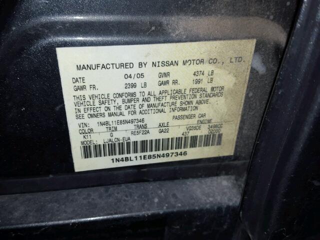 1N4BL11E85N497346 - 2005 NISSAN ALTIMA SE GRAY photo 10