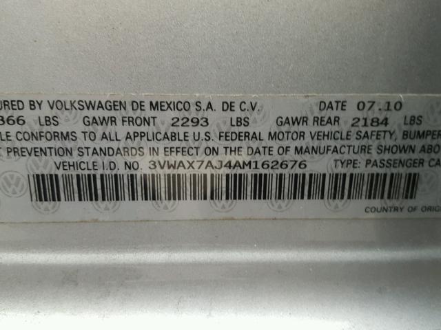 3VWAX7AJ4AM162676 - 2010 VOLKSWAGEN JETTA LIMI SILVER photo 10