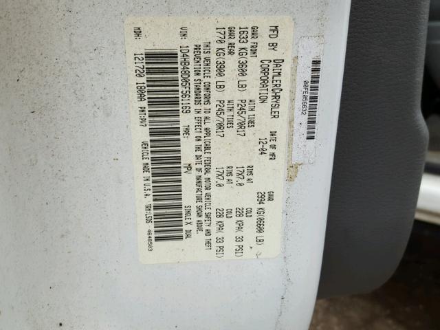 1D4HB48D05F561169 - 2005 DODGE DURANGO SL WHITE photo 10