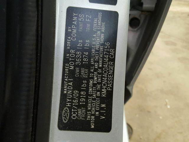 KMHCN4AC0AU447156 - 2010 HYUNDAI ACCENT GLS SILVER photo 10