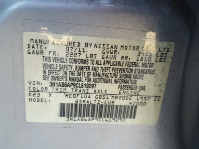 3N1AB6AP9CL619297 - 2012 NISSAN SENTRA 2.0 SILVER photo 10