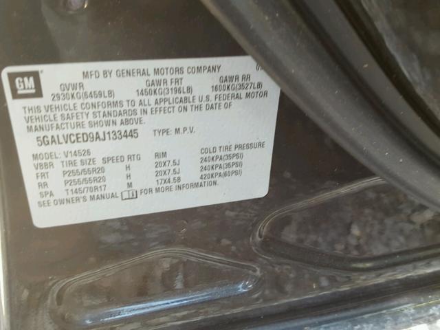 5GALVCED9AJ133445 - 2010 BUICK ENCLAVE CX BLACK photo 10