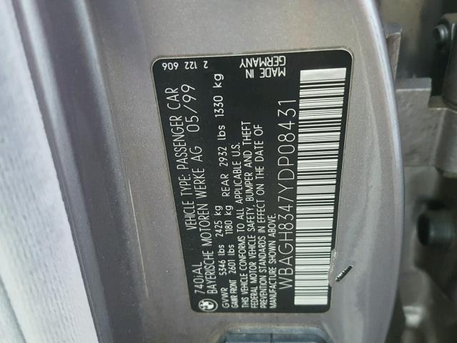 WBAGH8347YDP08431 - 2000 BMW 740 IL SILVER photo 10