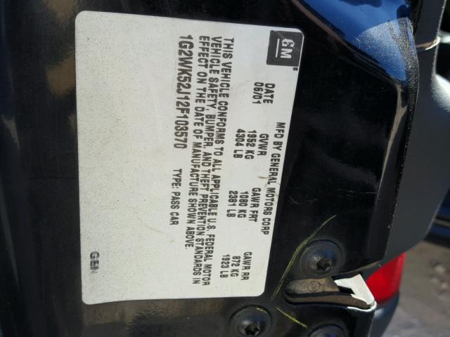 1G2WK52J12F103570 - 2002 PONTIAC GRAND PRIX BLACK photo 10