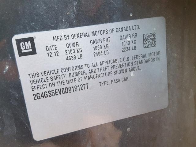 2G4GS5EV0D9181277 - 2013 BUICK REGAL PREM GRAY photo 10