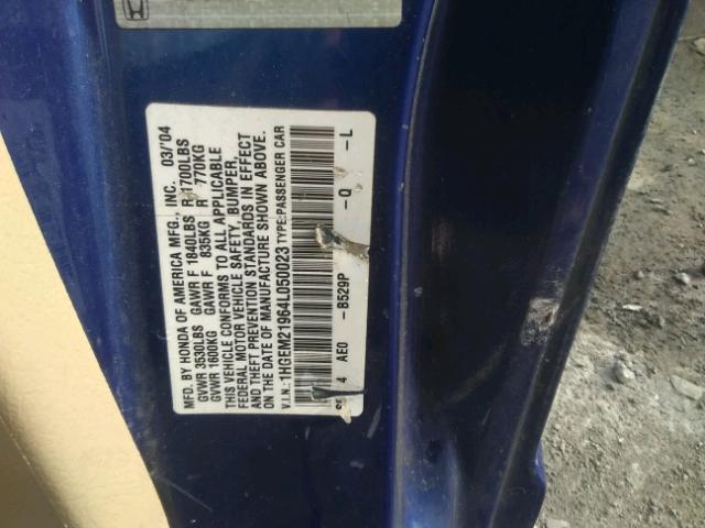 1HGEM21964L050023 - 2004 HONDA CIVIC EX 蓝色 照片 10