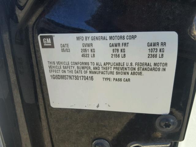 1G6DM57N730170416 - 2003 CADILLAC CTS BLACK photo 10