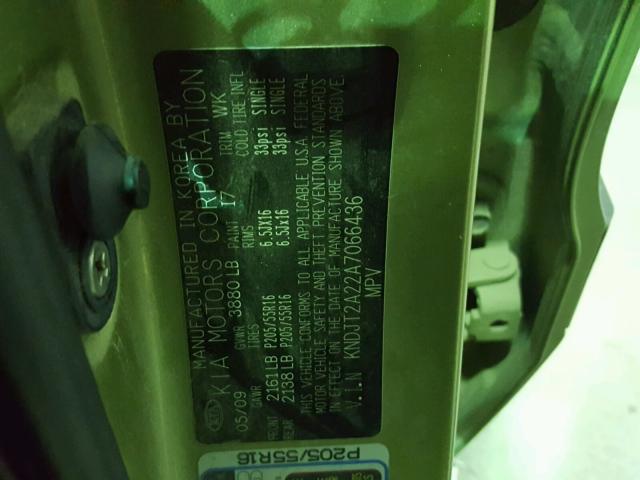 KNDJT2A22A7066436 - 2010 KIA SOUL + GREEN photo 10