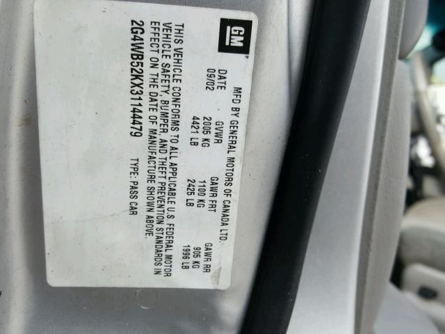 2G4WB52KX31144479 - 2003 BUICK REGAL LS 银色 照片 10