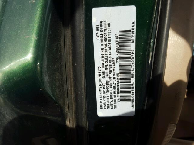 4S3BH806037621125 - 2003 SUBARU LEGACY OUT GREEN photo 10