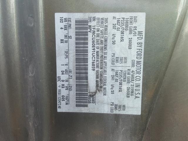 1FMCU60E91UC76859 - 2001 FORD EXPLORER S GREEN photo 10