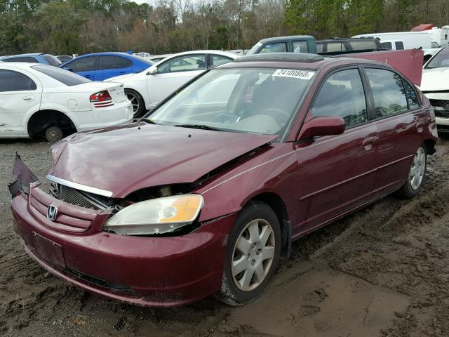 1HGES26752L023521 - 2002 HONDA CIVIC EX Bordo foto 2