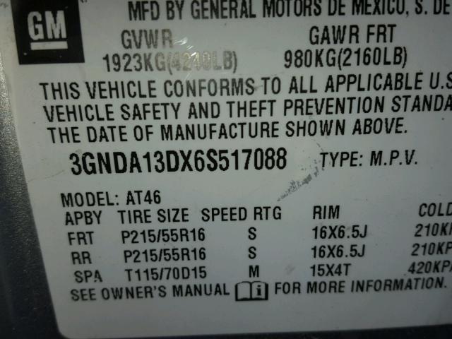 3GNDA13DX6S517088 - 2006 CHEVROLET HHR LS SILVER photo 10