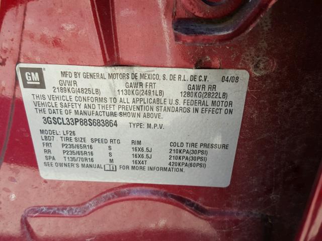 3GSCL33P88S683864 - 2008 SATURN VUE XE RED photo 10