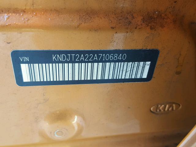 KNDJT2A22A7106840 - 2010 KIA SOUL + ORANGE photo 10