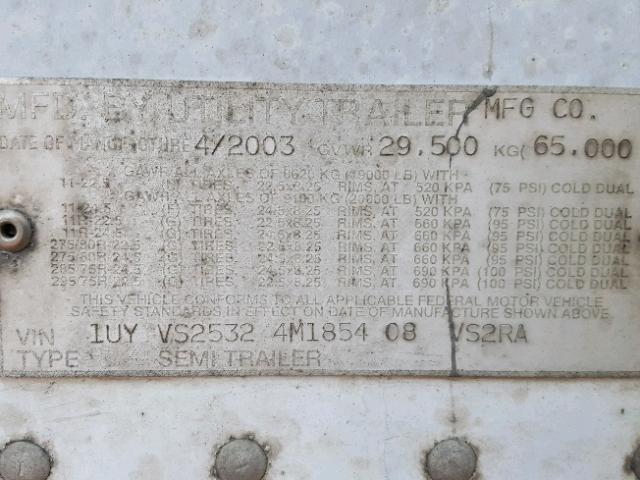 1UYVS25324M185408 - 2004 UTILITY TRAILER WHITE photo 10