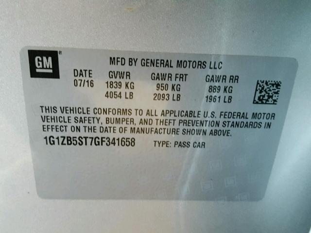 1G1ZB5ST7GF341658 - 2016 CHEVROLET MALIBU LS ვერცხლისფერი ფოტო 10