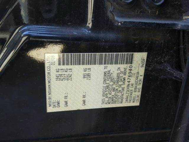 1N4AL21E49N476940 - 2009 NISSAN ALTIMA 2.5 BLACK photo 10