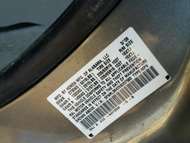 5FNRL38428B057580 - 2008 HONDA ODYSSEY EX BLUE photo 10