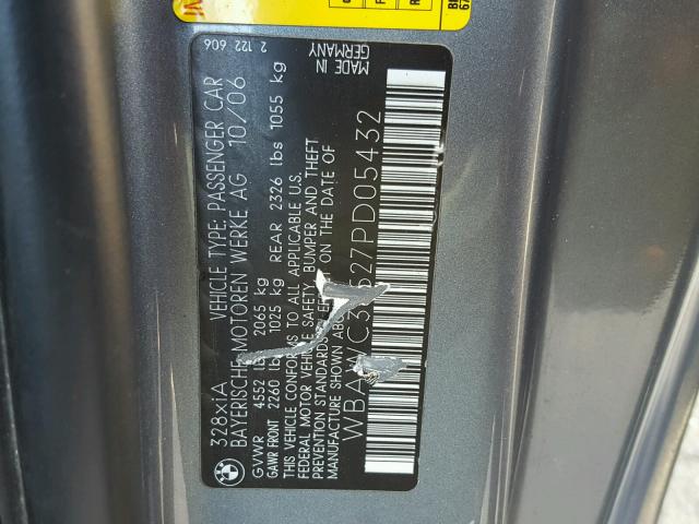 WBAWC33527PD05432 - 2007 BMW 328 XI GRAY photo 10