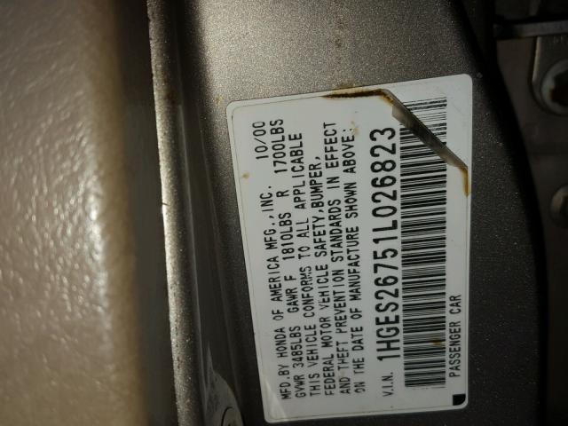 1HGES26751L026823 - 2001 HONDA CIVIC EX 棕色 照片 10