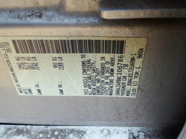 1N4AL2AP8BC106786 - 2011 NISSAN ALTIMA BAS SILVER photo 10