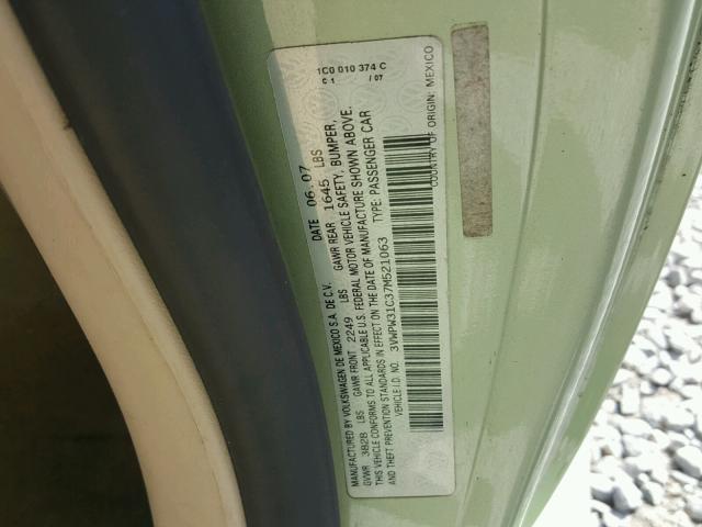 3VWPW31C37M521063 - 2007 VOLKSWAGEN NEW BEETLE 绿色 照片 10