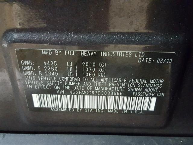 4S3BMCC67D3038666 - 2013 SUBARU LEGACY 2.5 GRAY photo 10