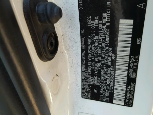 5TDZY64A68S004102 - 2008 TOYOTA SEQUOIA SR WHITE photo 10