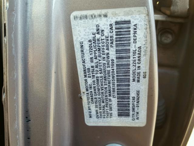 2T1BR18E5WC041999 - 1998 TOYOTA COROLLA VE SILVER photo 10