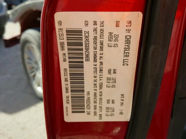 2C3KA53G68H230696 - 2008 CHRYSLER 300 TOURIN RED photo 10