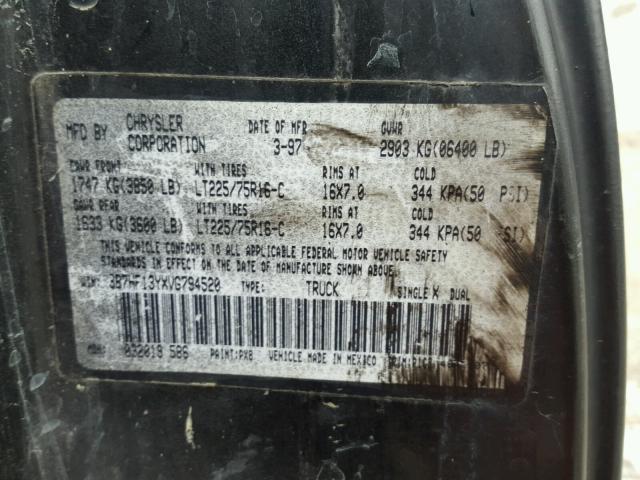 3B7HF13YXVG794520 - 1997 DODGE RAM 1500 BLACK photo 10