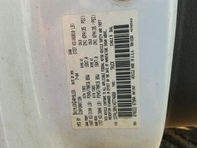 1D7HL38N14S774060 - 2004 DODGE DAKOTA QUA WHITE photo 10