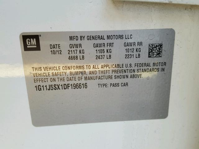 1G11J5SX1DF196616 - 2013 CHEVROLET MALIBU LTZ 白色 照片 10