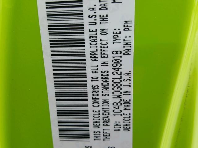 1C4BJWDG8CL249018 - 2012 JEEP WRANGLER U GREEN photo 10