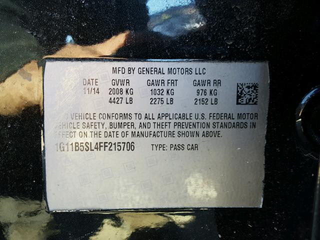 1G11B5SL4FF215706 - 2015 CHEVROLET MALIBU LS შავი ფოტო 10