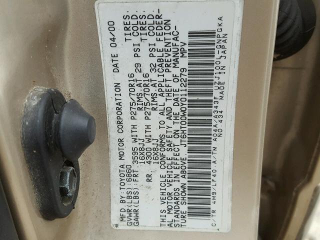 JT6HT00W0Y0112279 - 2000 LEXUS LX 470 GOLD photo 10