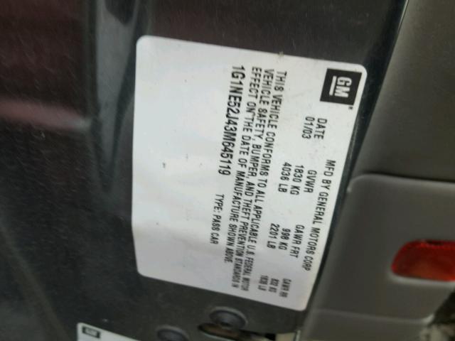 1G1NE52J43M645119 - 2003 CHEVROLET MALIBU LS ნაცრისფერი ფოტო 10