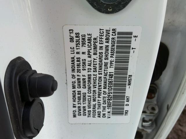 19XFB2F51DE067481 - 2013 HONDA CIVIC LX WHITE photo 10