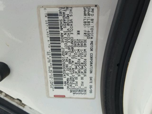 JT6GF10U5X0040243 - 1999 LEXUS RX 300 WHITE photo 10