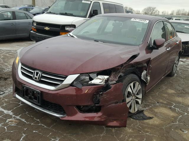 1HGCR2F38DA067785 - 2013 HONDA ACCORD LX MAROON photo 2