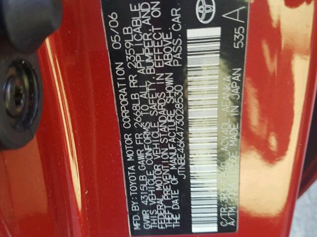 JTNBE46K473028530 - 2007 TOYOTA CAMRY NEW RED photo 10