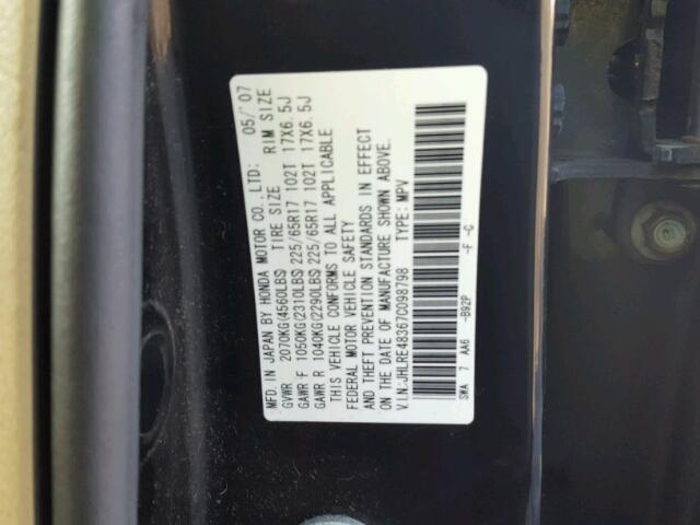 JHLRE48367C098798 - 2007 HONDA CR-V LX BLACK photo 10